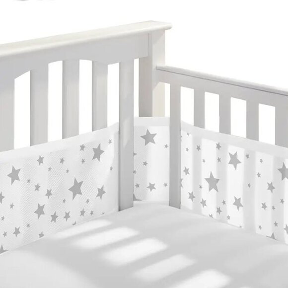 BreathableBaby Classic Mesh Crib Liner - Star Light Grey - Baby Nursery Decor - Picture 1 of 8